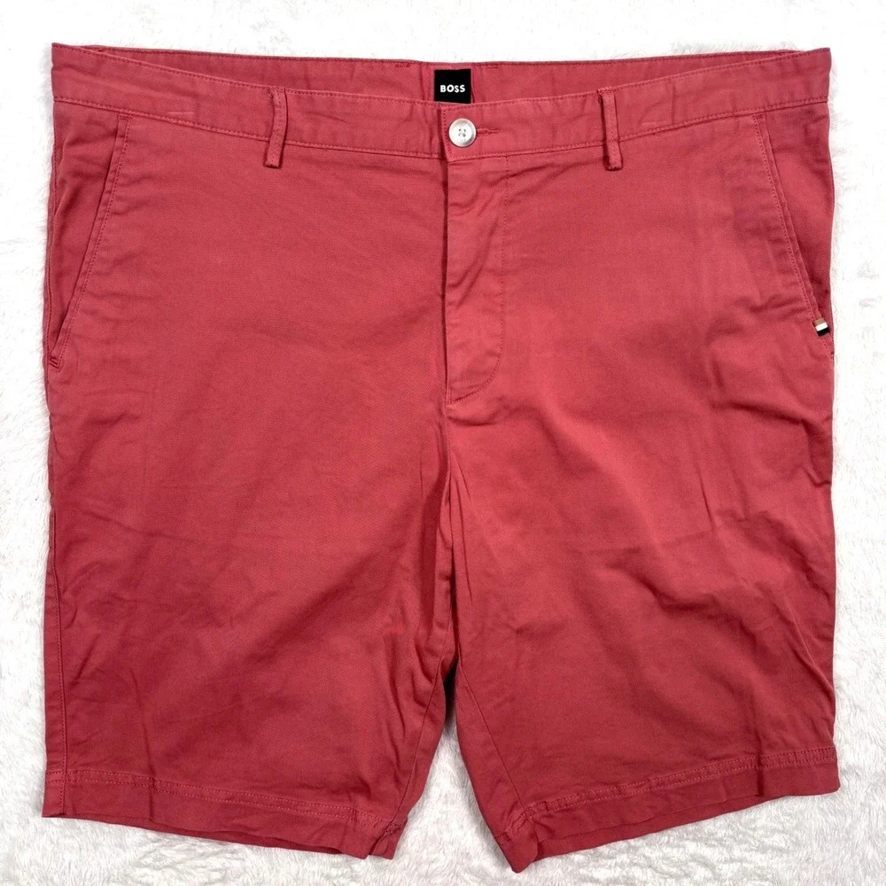 Hugo Boss Slice Shorts Mens 38R Salmon Pink Slim Fit Stretch Chino Casual Preppy